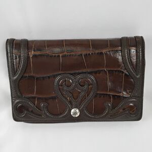 Brighton Vintage Brown & Black Clutch Bag with Thin Strap - Gator and Hearts